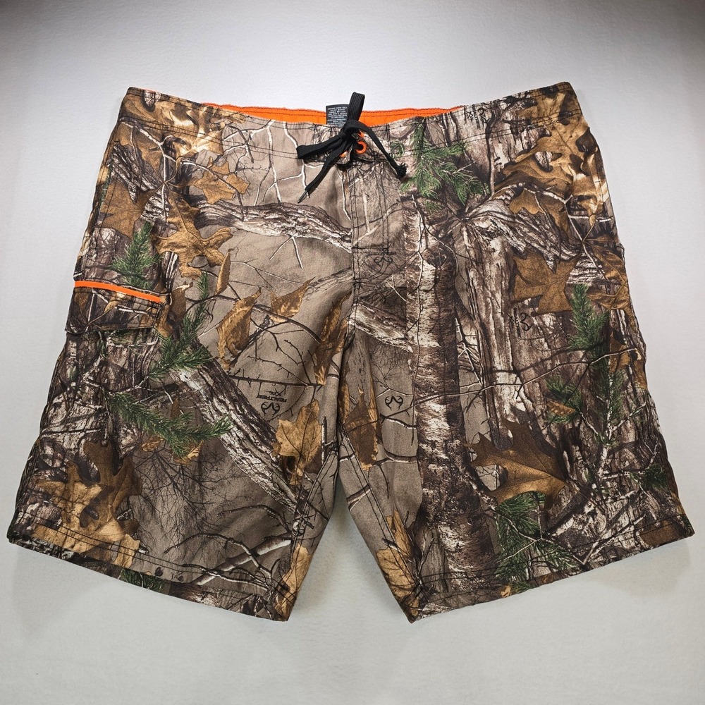 Realtree Mens Camo Board Shorts Swim Trunks Orange Lining 3XL 48-50 UM17222YB